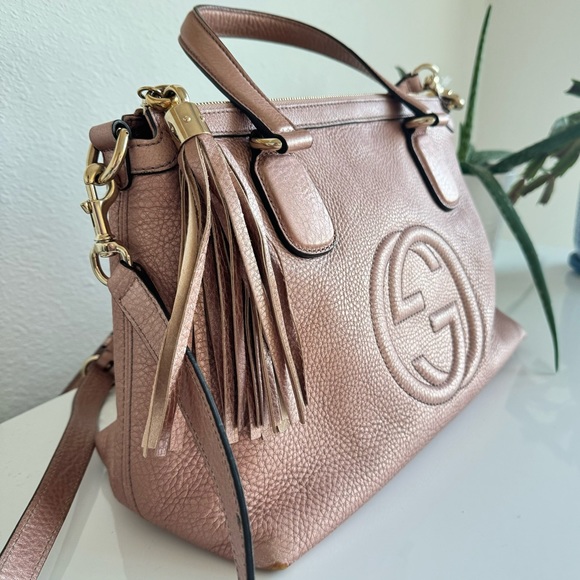 GUCCI SOHO ☆ Rose Gold Metallic Pebbled Calfskin ☆ Japan Exclusive ☆ W/Strap ☆ - Picture 11 of 14